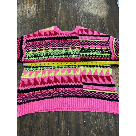 ASOS DESIGN High Neck Sweater Multi Geo Pattern Size 4 Bright Neon - Picture 6 of 9